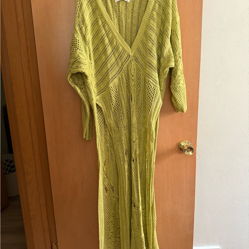 Anthropologie Chartreuse Knit Cardigan